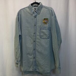 Denim Embroidered Fall Wreath Long Sleeve Button Up Shirt XL Vintage READ